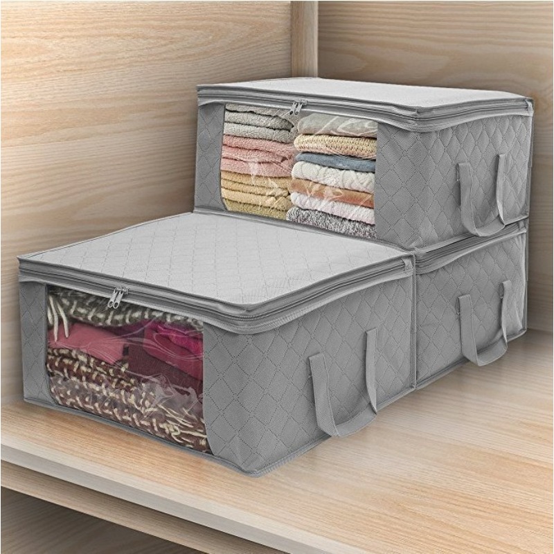 1pc non woven wardrobe storage bag quilt clothing organizing box sealed dustproof storage bag folding storage box details 4