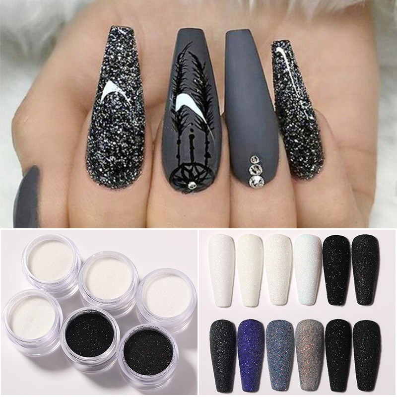 2 Colors Shimmering White And Black Nail Glitter Powder For - Temu