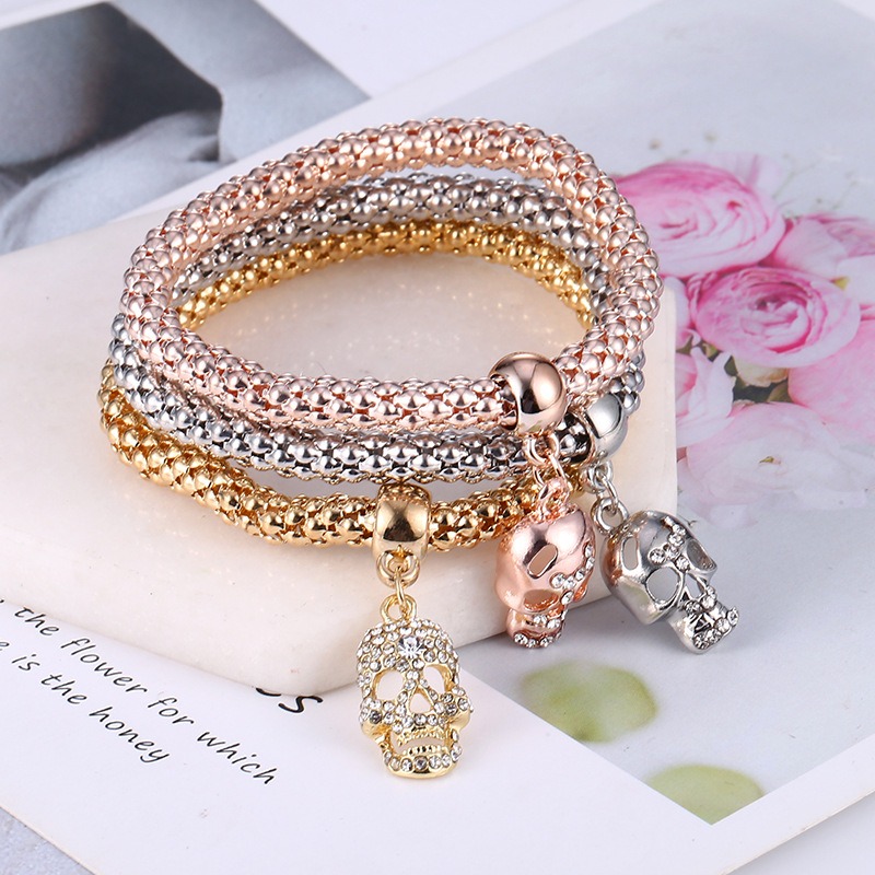 New Artificial Diamond-studded Skull Elastic Corn Chain Popcorn