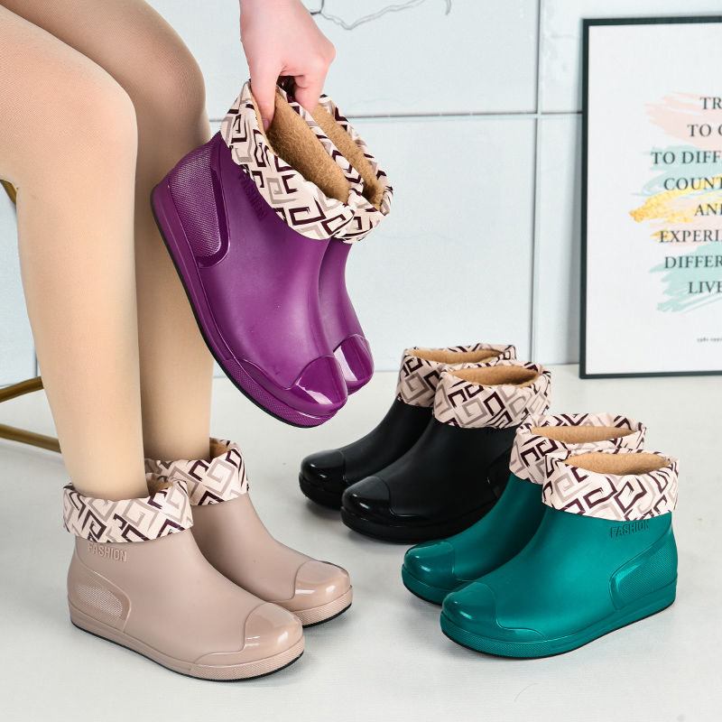 Botas Lluvia Color Sólido Mujer Zapatos Tacón Grueso - Temu