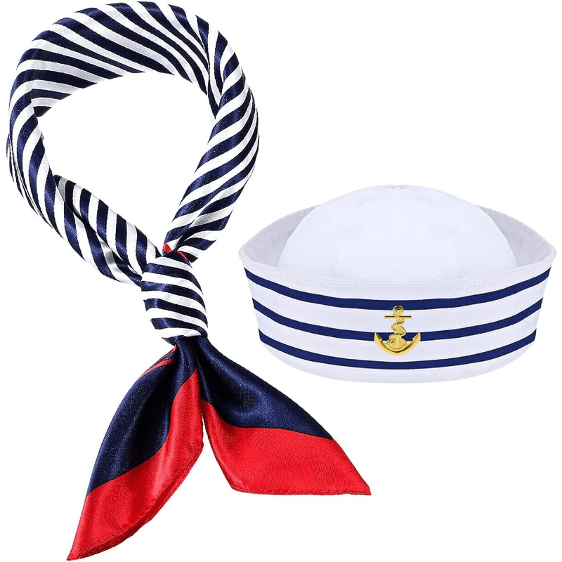 Temu Set, Captain Hat Navy Sailor Hat and Scarf Set Sailor Hat Cosplay for Women Men Adult Costume Accessories Party Thanksgiving Halloween Cosplay