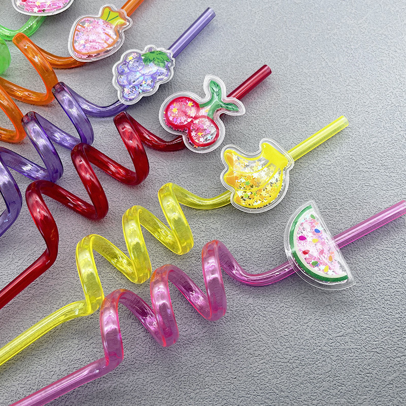 Straw Fruit Shaped Plastic Spiral Straw Reusable Straw For - Temu