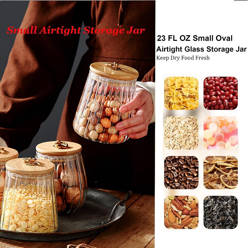 Large Glass Storage Jar, 60 FL OZ Glass Food Storage Containers with Bamboo  Lid, Kitchen Containers Cereal Canisters Decorative Jar for Candy Snack