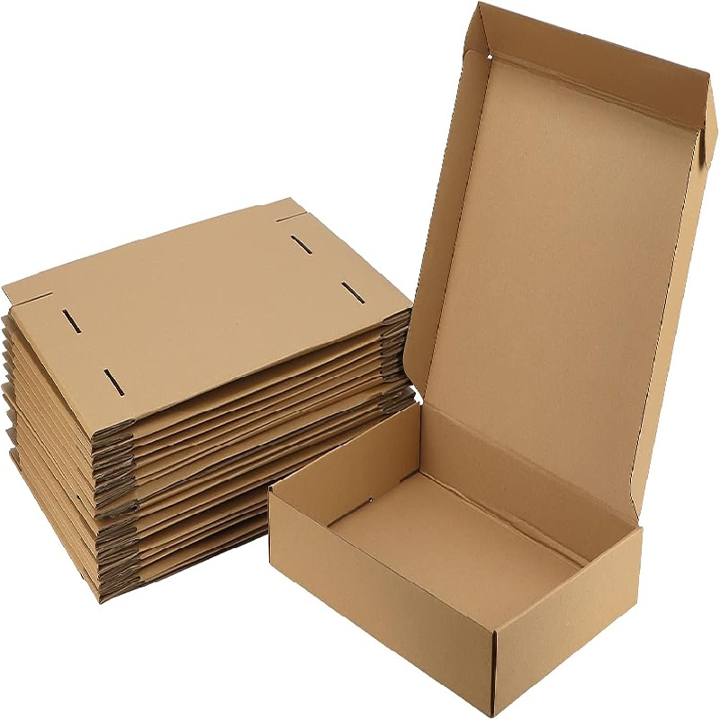 

10pcs Boîte d'expédition rectangulaire, étui cadeau portable, boîte en carton ondulé, boîte d'avion simple assemblée, pour l'emballage postal, fournitures d'art et d'artisanat brunes