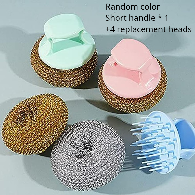 Dish Brush, Dish Scrubber with 4Pcs Replaceable Scrub Brush Heads &  Stainless St