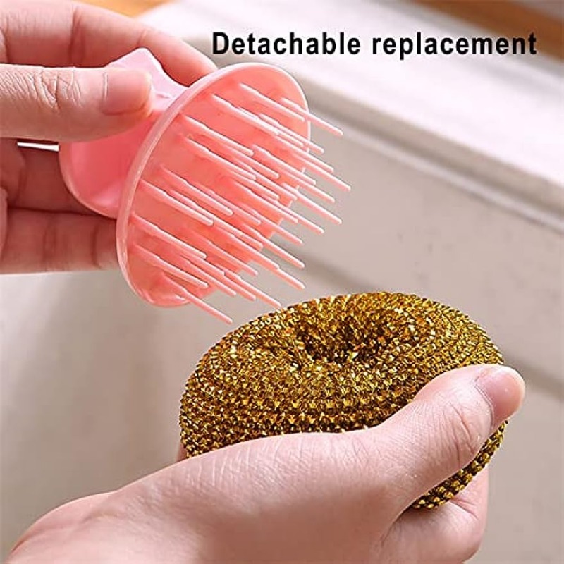 Kitchen Cleaning Stainless Steel Sponge with Handle Scouring Pad Brush  Steel Wool Scrubber 