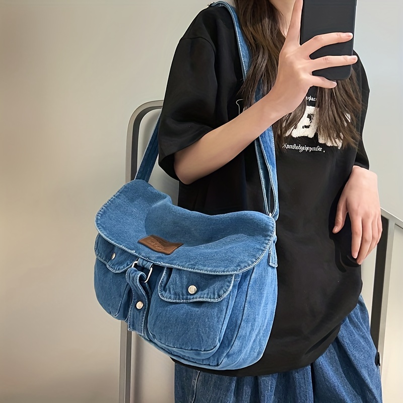 Stylish Denim Hobo Bag, Crossbody Bag For Work & School, Trendy Y2k Armpit  Bag With Multiple Pockets - Temu