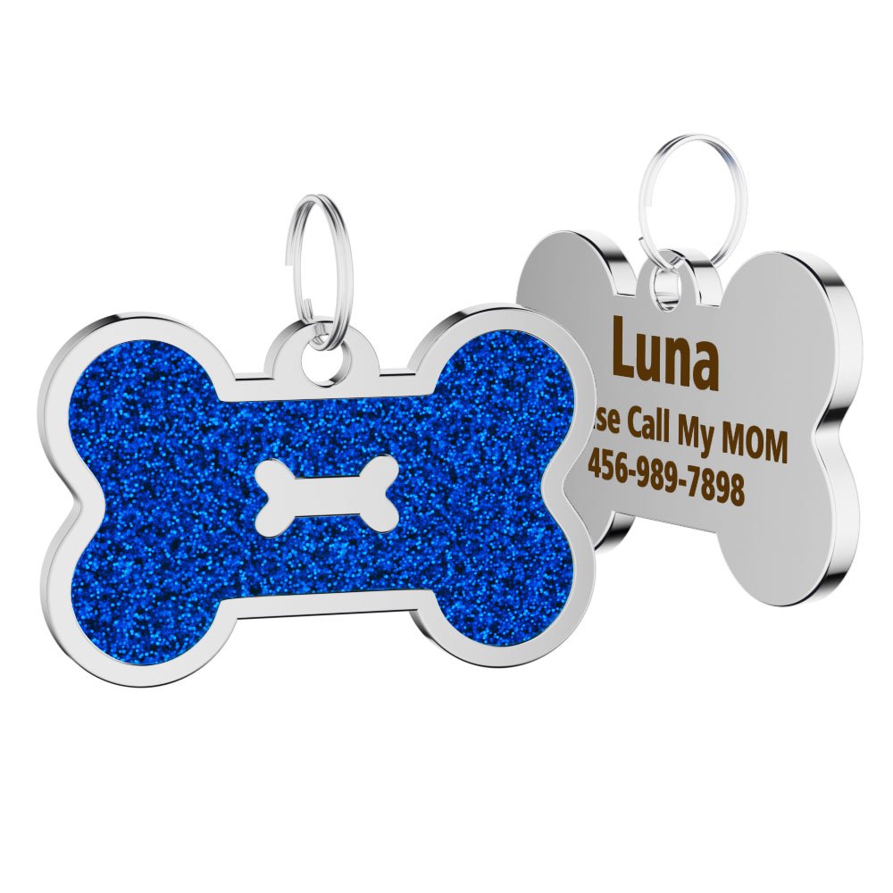 Personalized Dog Tags Pet ID Name Engraved Bone/Round Collar Pendant & Ring  Blue