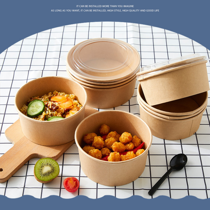 Kraft Deli Bowls Disposable Round Kraft Salad Bowls & Reusable Lids  Takeaway Box