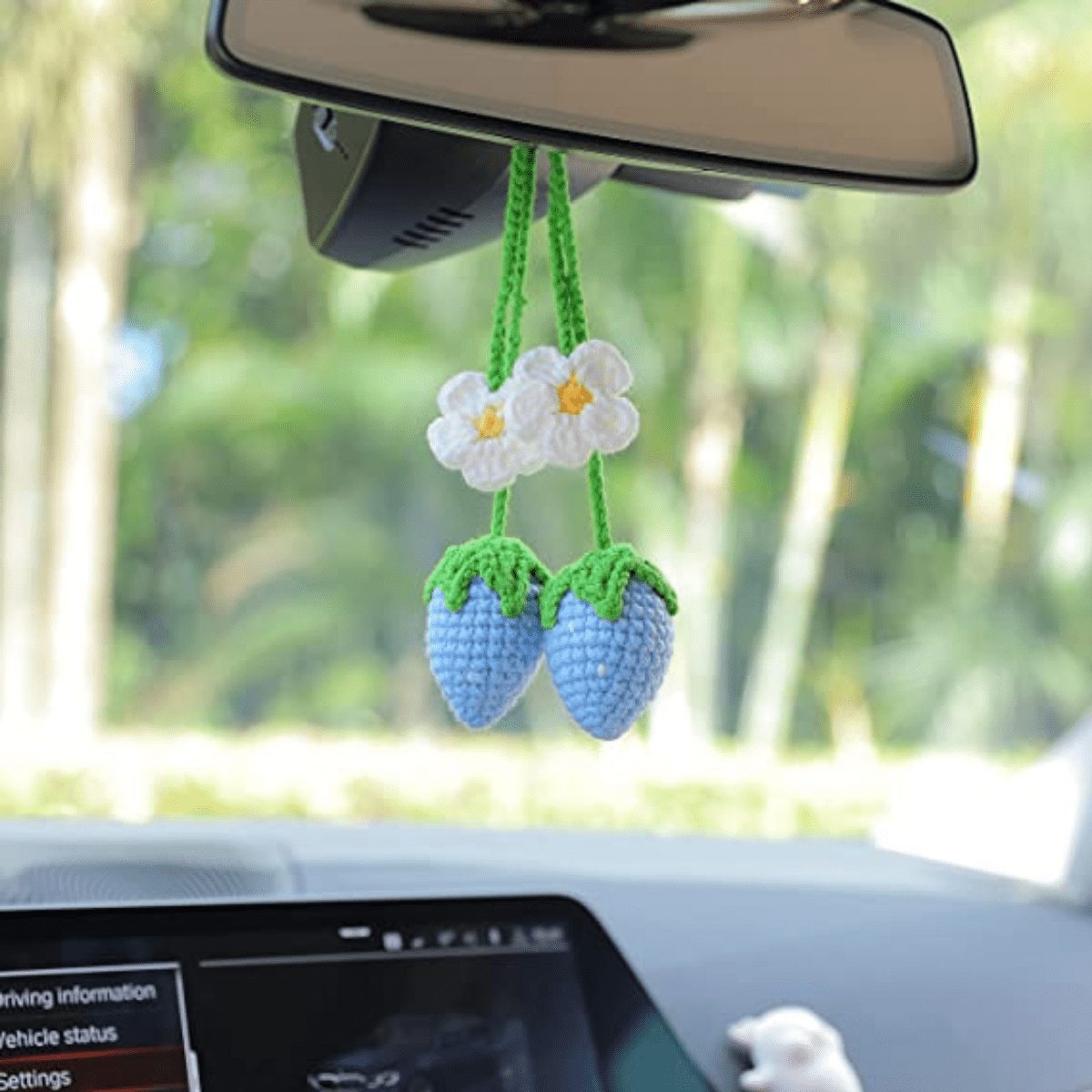 2 pièces accessoires de suspension de miroir de voiture de fleur de gaufre,  accessoires de rétroviseur de voiture de fleur arc-en-ciel au crochet,  accessoire d'intérieur de voiture pour les femmes 
