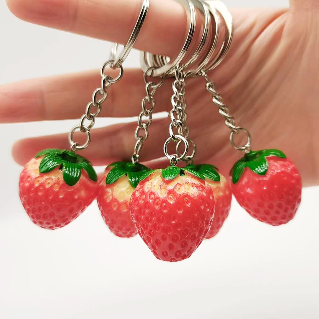 Fashion Crystal Cherry Keychain Creative Fruit Key Chain Cute Girl Key Ring  Chains Car Bag Pendant Charm for Women Jewelry Gift
