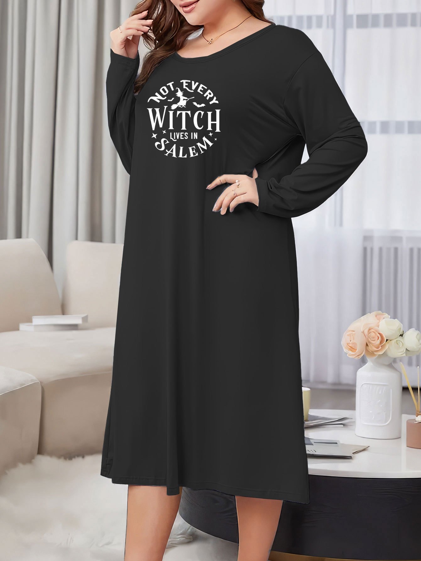 Plus Size Casual Dress Women's Plus Letter Print Long Sleeve - Temu