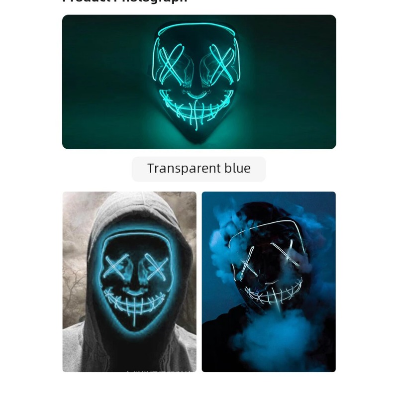 Halloween Horror Neon LED Mask Party Cosplay Costume Supplies