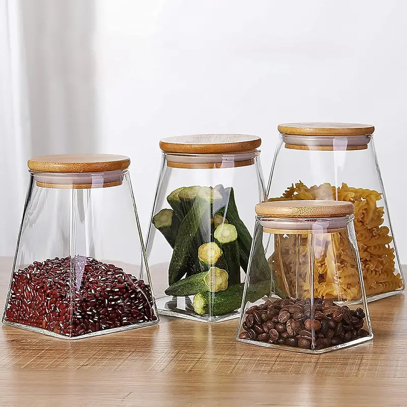 Glass Food Storage Jars With Airtight Seal Bamboo Lids, Modern