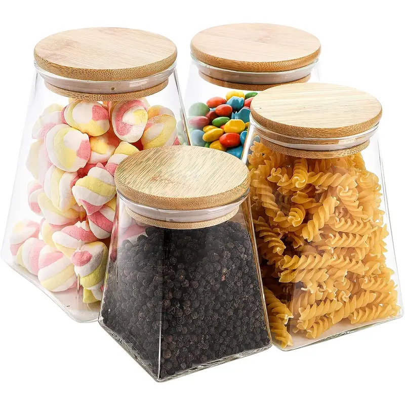 Glass Food Storage Jars With Airtight Seal Bamboo Lids, Modern Design  Kitchen Canister Set For Serving Spice, Tea, Coffee, Cookie, Pastry For  Restaurant/bakery - Temu