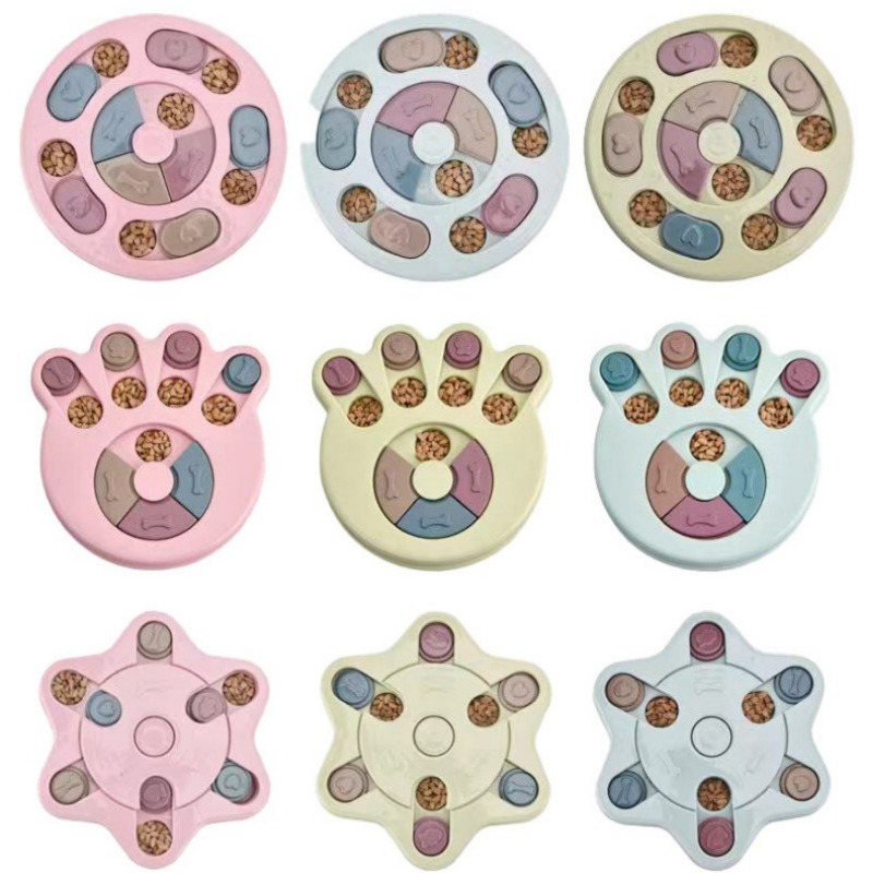 PuzzleFeeder Pink Puzzle Pet Bowl Lick Bowl 15 times Slow Feeder 3 Level  Silicon Mat Dishwasher Safe Spin Plate 