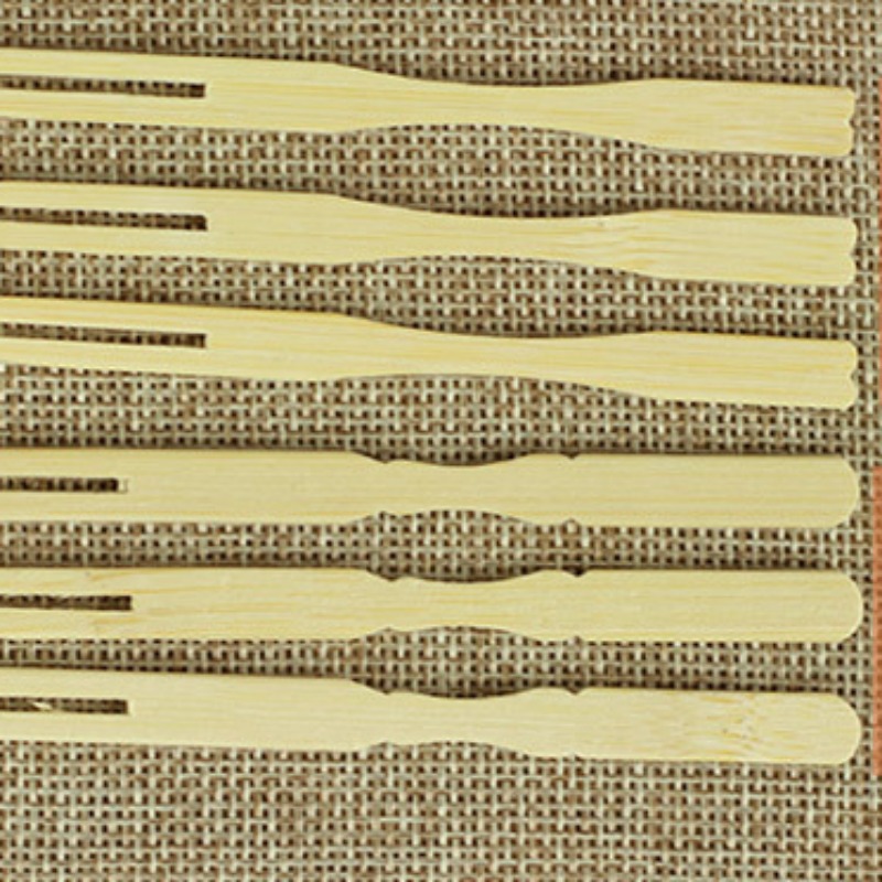 100pcs Disposable Fruit Fork Set Dessert Fork Heart Gourd Bamboo Flat Wood