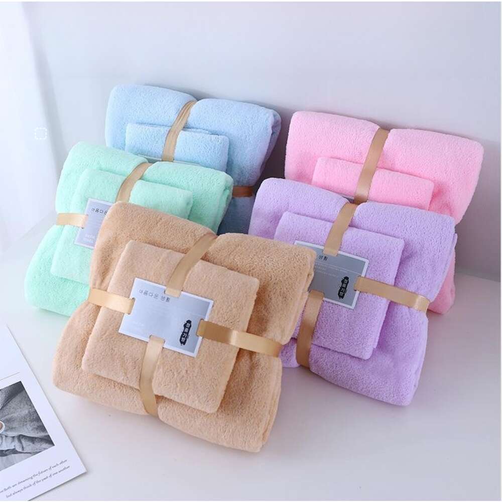 ClearloveWL Bath towel, Coral velvet Bath Towels for Adults Embroidery soft  Bath Solid color Face Towel Bathroom Shower Gift for Lovers Towel Set