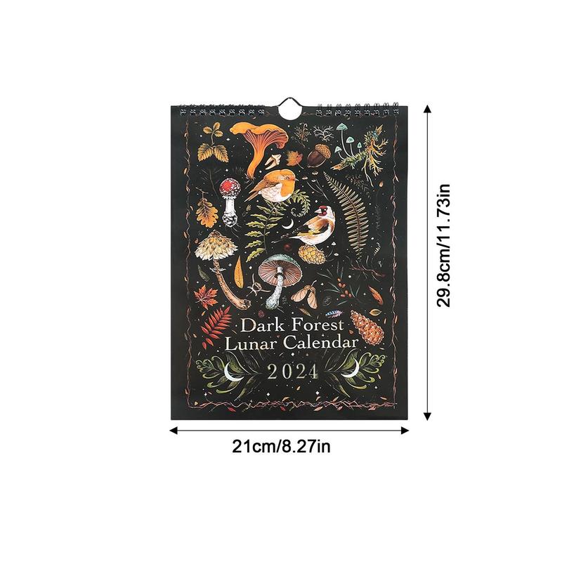 Calendrier De La Forêt Sombre 2024, Calendrier Lunaire Mural Créatif  Illustré, Astrologie Lunaire, Papillon, Chien, Chat, Buttholes