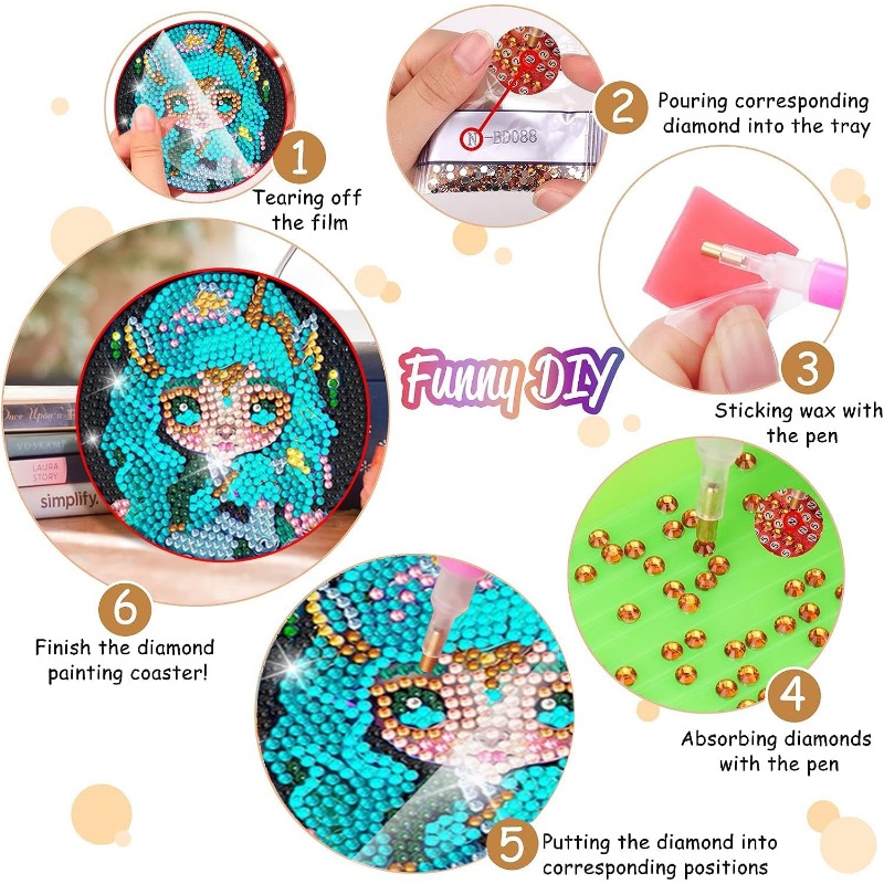Diamond Painting Coasters Kits with Holder, 8 Pcs Diamond Dot Art Coasters  Kit