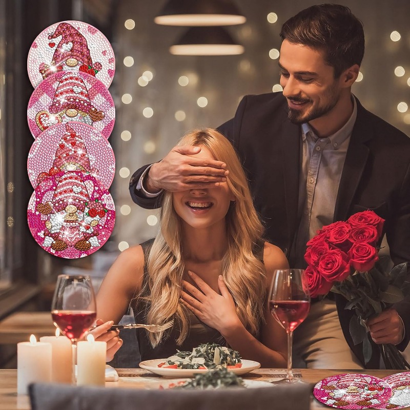 Valentine's Day Diamond Painting Coasters Kits With Holder - Temu