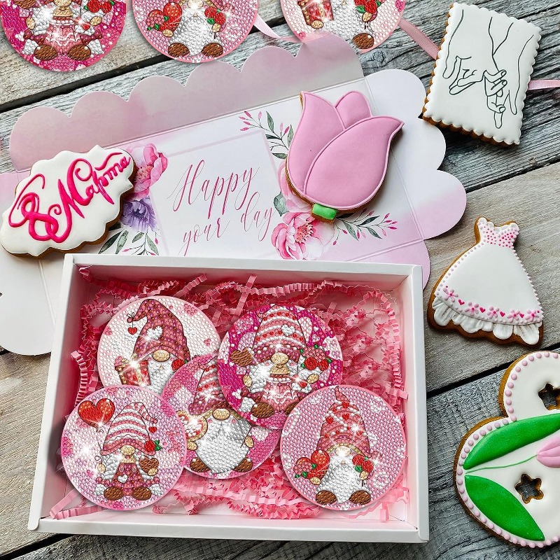 Valentine's Day Gnome Diamond Painting Coasters Holder Cute - Temu