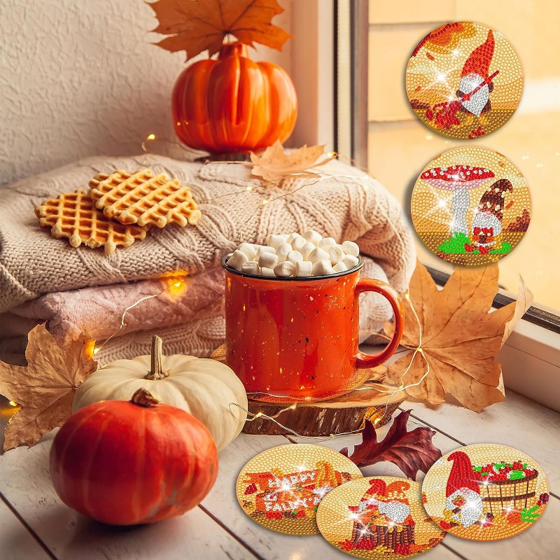 8 PCS Thanksgiving Diamond Art Coasters Fall Pumpkin Diamond