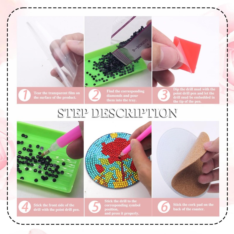 CIRCK Diamond Painting Coasters, Diamond Art Coasters with Holder and Cork  Pad, 8 Pcs Diamond Painting Kits Coasters fo… in 2023