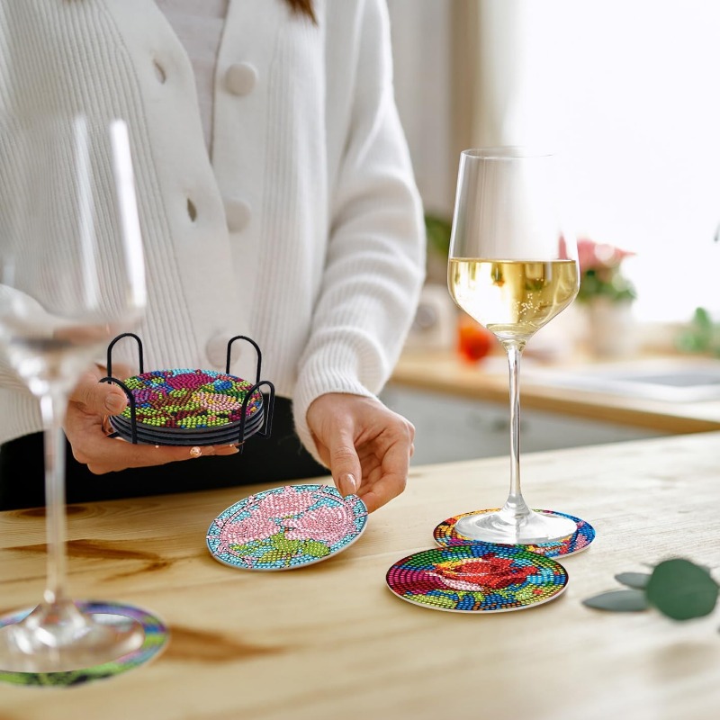 Cocktail Artificial Diamond Art Painting Coasters Kit With - Temu