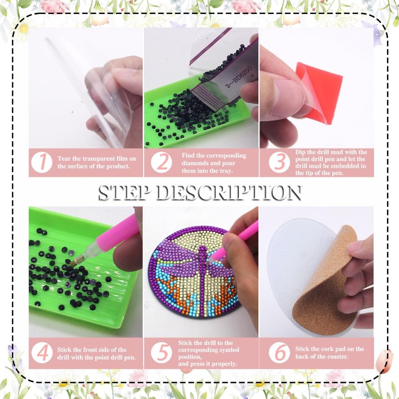  8 Pcs Diamond Painting Coasters with Holder, Square