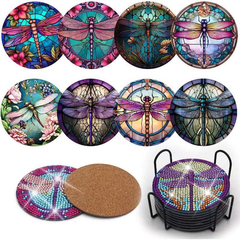 UPINS 8Pcs Diamond Painting Coasters for Drinks DIY Life Coaster Diamond Art  Kits for Adults Kids Beginners Diamond Art Craft Supplies (Butterfly)