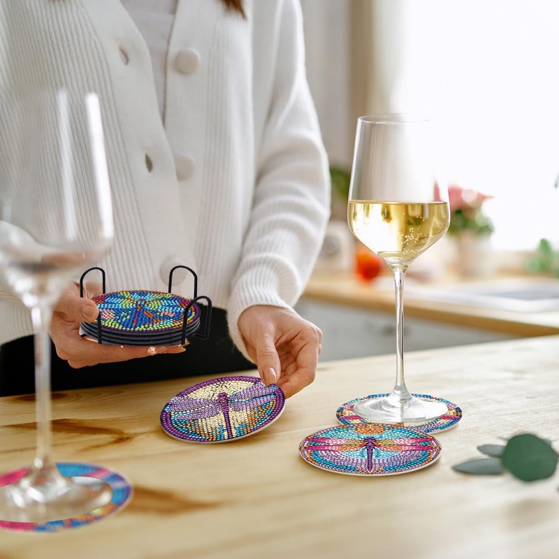 8 pcs Cocktail Diamond Art Painting Coasters Kit with Holder for Adults,  DIY Summer Diamond Dotz Coasters Non-Slip Coaster for Women, Beginners,  Kids