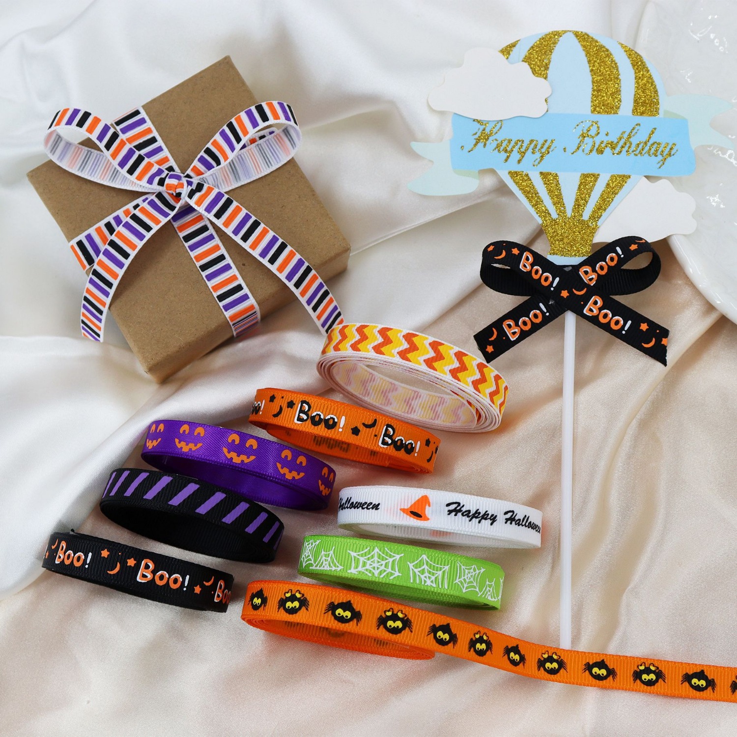 3/8 Inch Ribbon, Grosgrain Ribbon, Halloween Ribbon, Ghost Ribbon, Holiday  Ribbon, Print Ribbon, Ribbon For Bows, Craft Ribbon