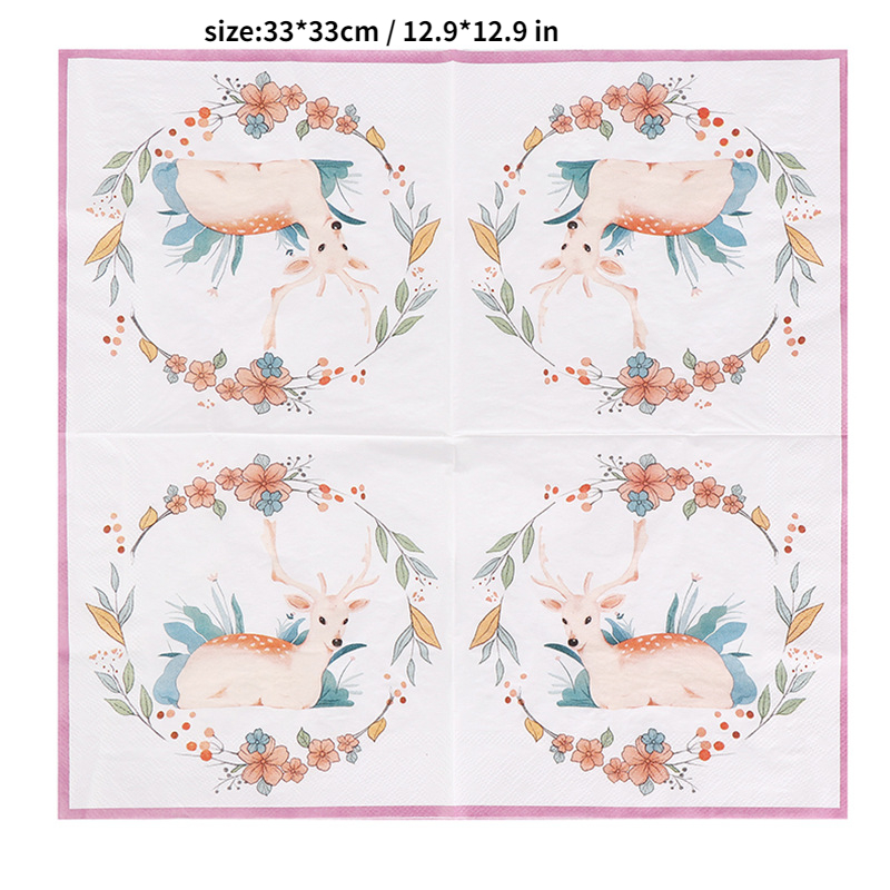 20pcs Plum Deer Print Napkin Tissue for Party Decorations