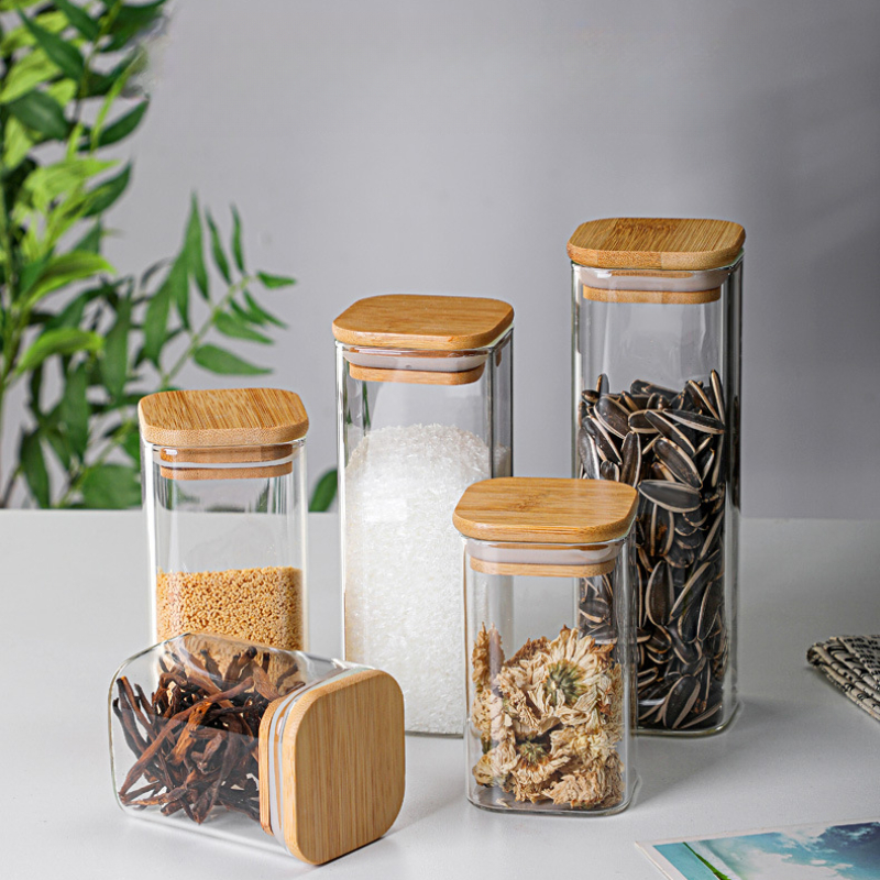 Glass Storage Jar With Sealed Bamboo Lid Glass Flour - Temu