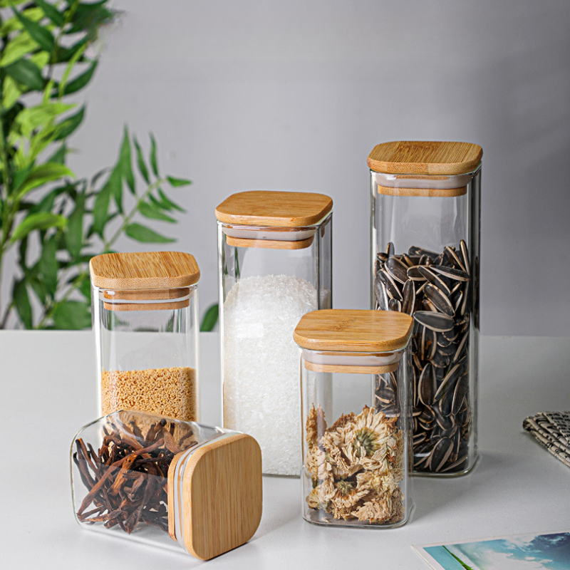 High Borosilicate Glass Jar with Bamboo Wooden Lid Storage Bottles & Jars  with Spoon - China Bamboo Lid Glass Jar and Glass Jar price