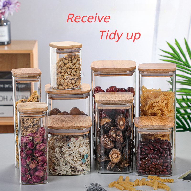 Square Airtight Glass Jars With Bamboo Lids, High Borosilicate Glass  Canisters, For Coffee Beans, Tea, Flour, Sugar, Nuts, Candy, Bath Salts &  More, Home Kitchen Supplies - Temu
