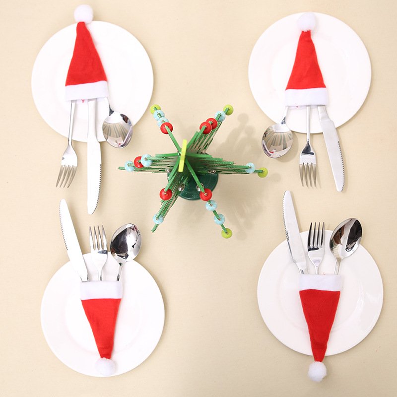 10pcs Pack Christmas Hat Cutlery Set Mini Christmas Decorations Non woven Hat
