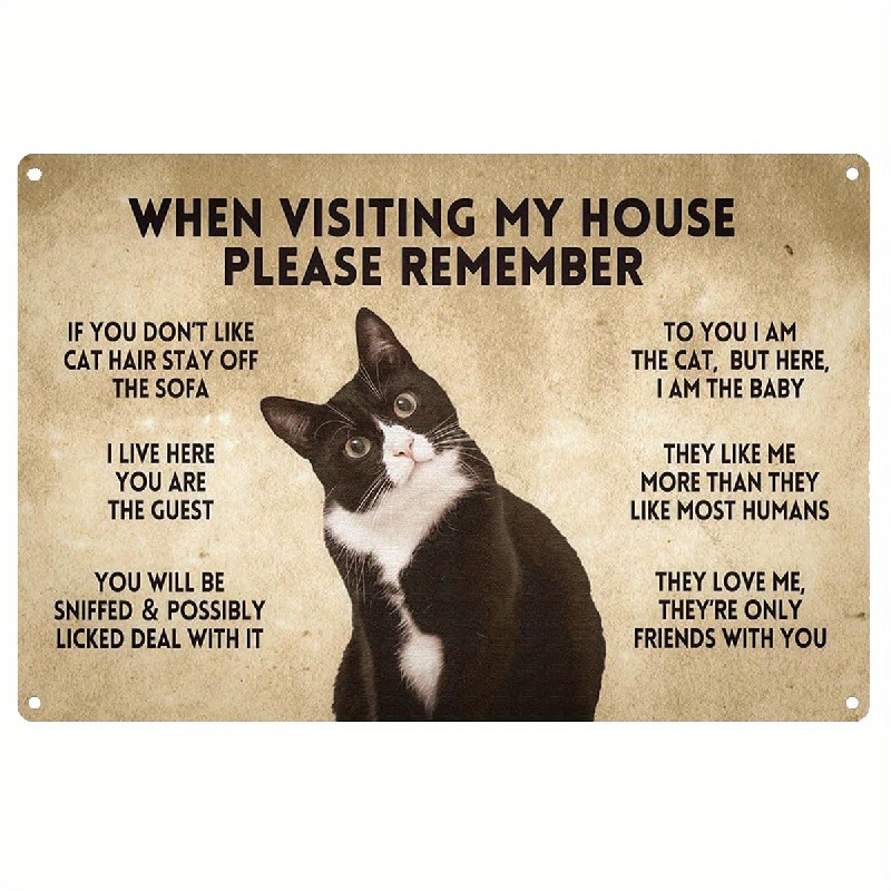 TEMU Funny Tuxedo Cat Rules Metal Sign 8x12