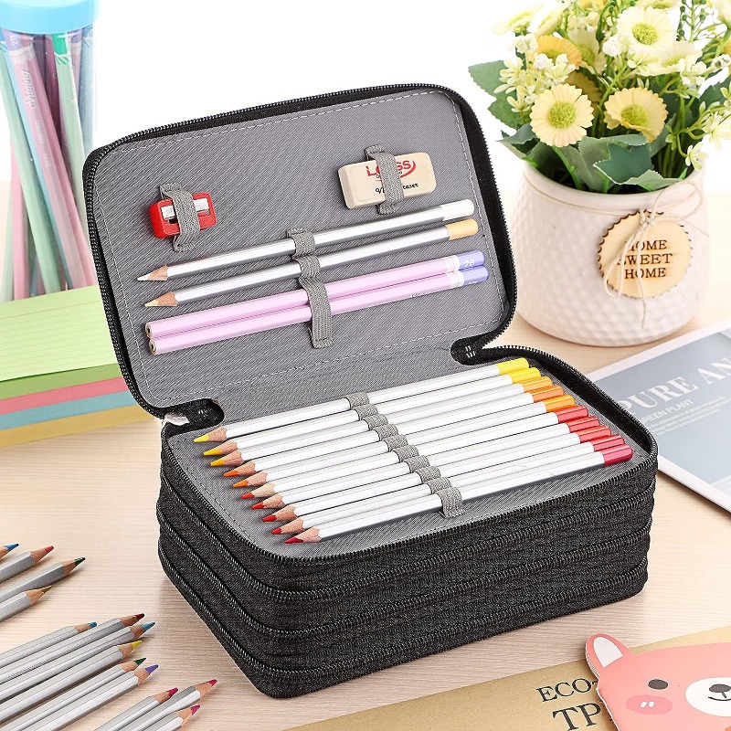 Colored Pencil Case- 500 Individual Slots Pencil Holder Pen Bag Large  Capacity Pencil Organizer With Handle Strap Handy Colored Pencil Box With  Printing Pattern - Temu