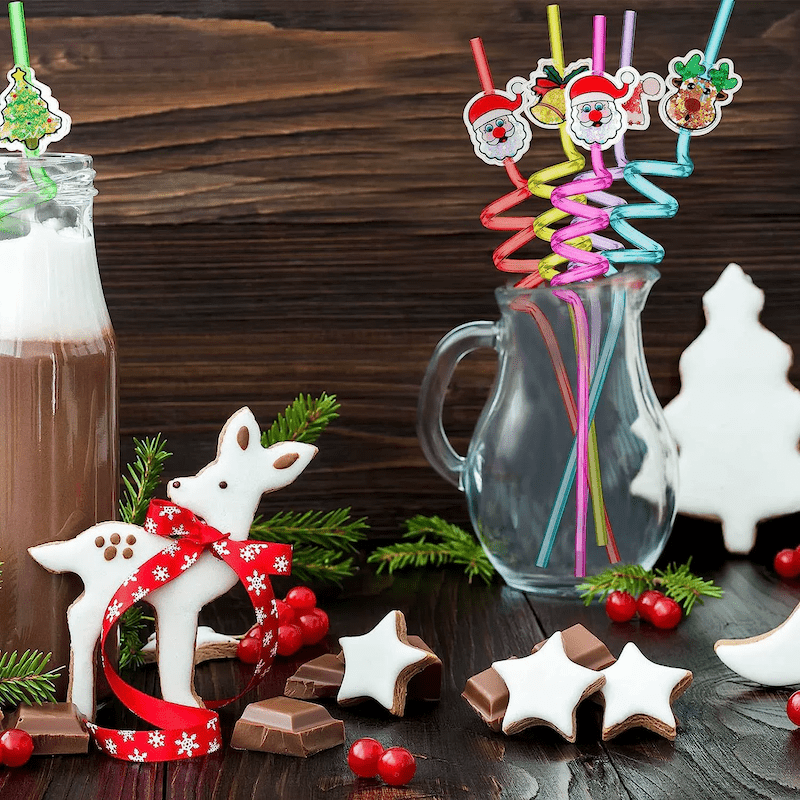 1Pc Colourful Christmas Straws Reusable Plastic Spiral Xmas