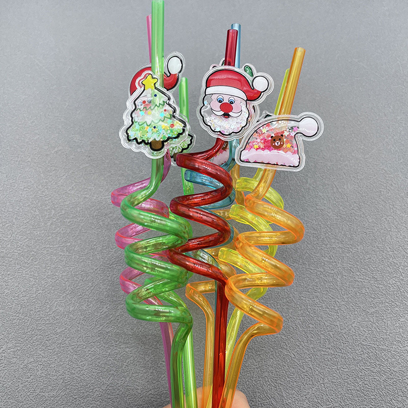 1/6Pcs Christmas Straws Reusable Plastic Spiral Xmas Colourful