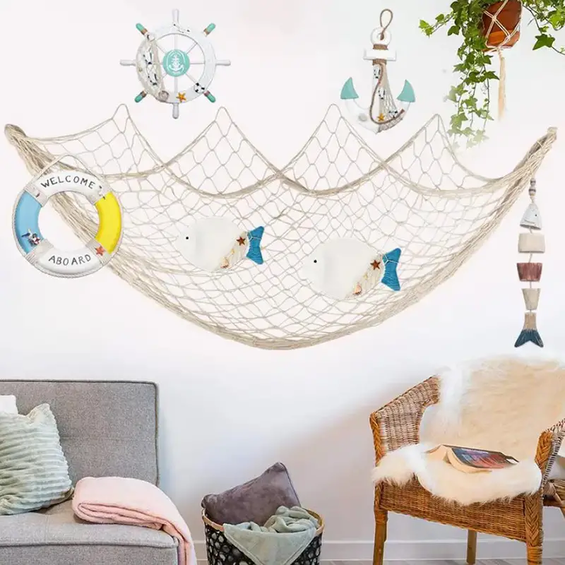 wolftale Decorative Fish Netting Portable Hanging Stylish Household Bedroom  Living Room Bar Fishing Net Decor Ornament with Beige 