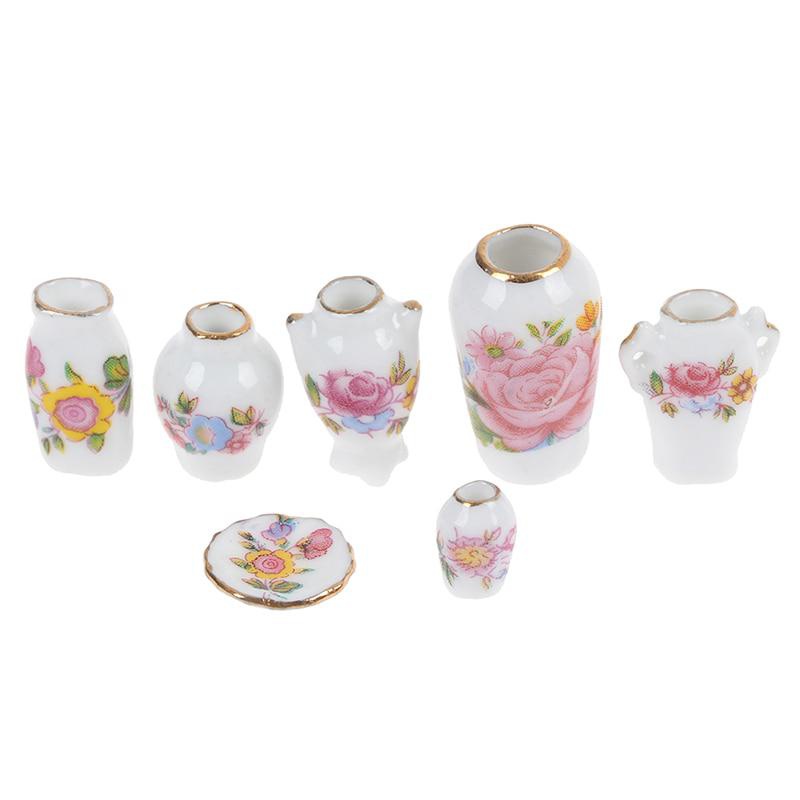 7pcs/set Mini Ceramics Vase Accessories Mini Ceramic Flowerpot Micro Fish Tank Landscape Landscaping Ornament