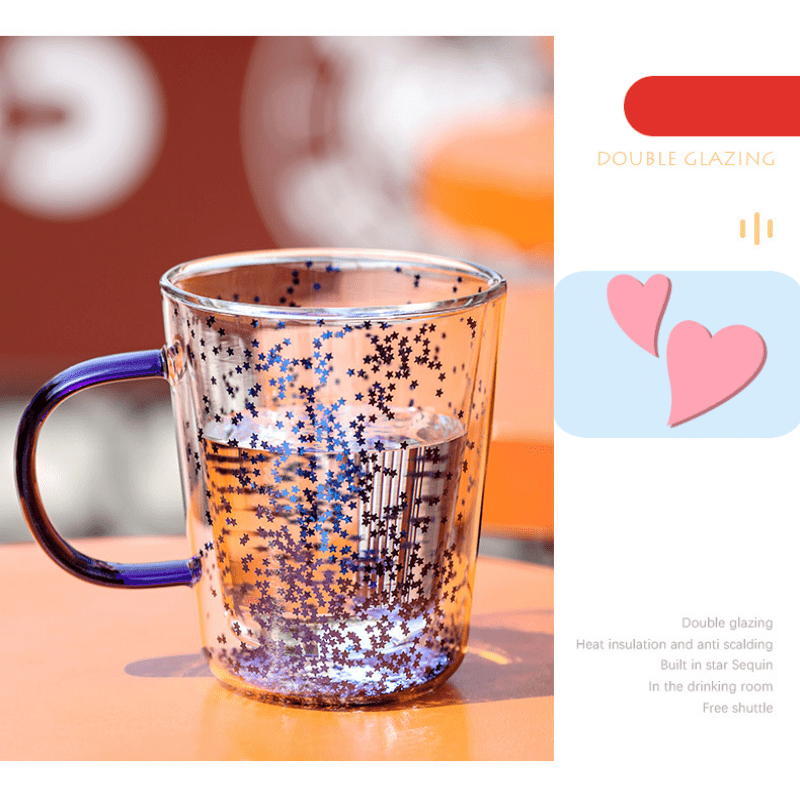 1pc Double Layer Glass Cup With Handle For Milk, Juice And Coffee, Great  For Office, Creative Heat-insulated Mug