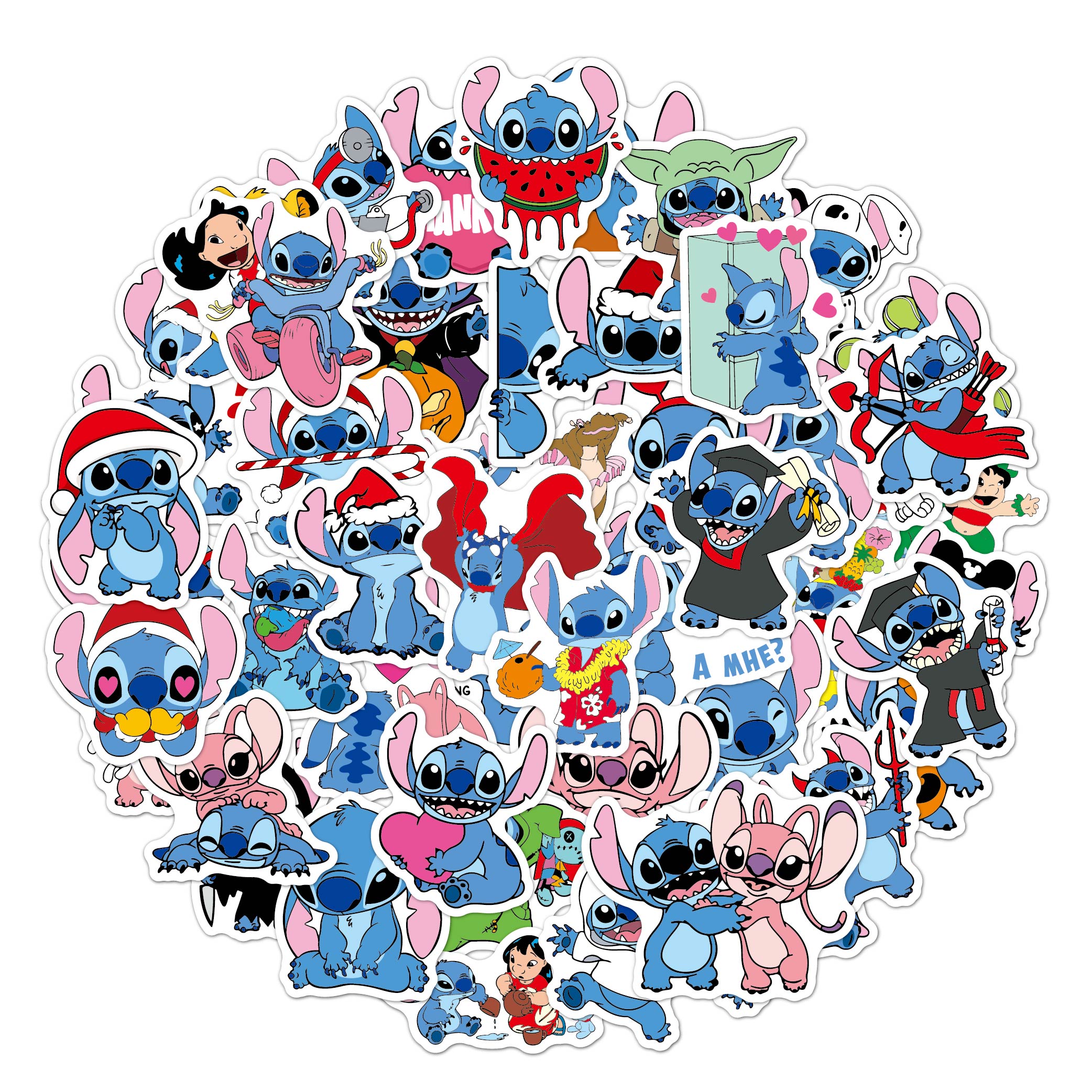 50Pcs Stitch Stickers, Cute Lilo & Stitch Vinyl Sticker for Water Bottle,  Laptop,Bumper,Helmet,Skaterboard, Funny Stitch Durable Stickers and Decals