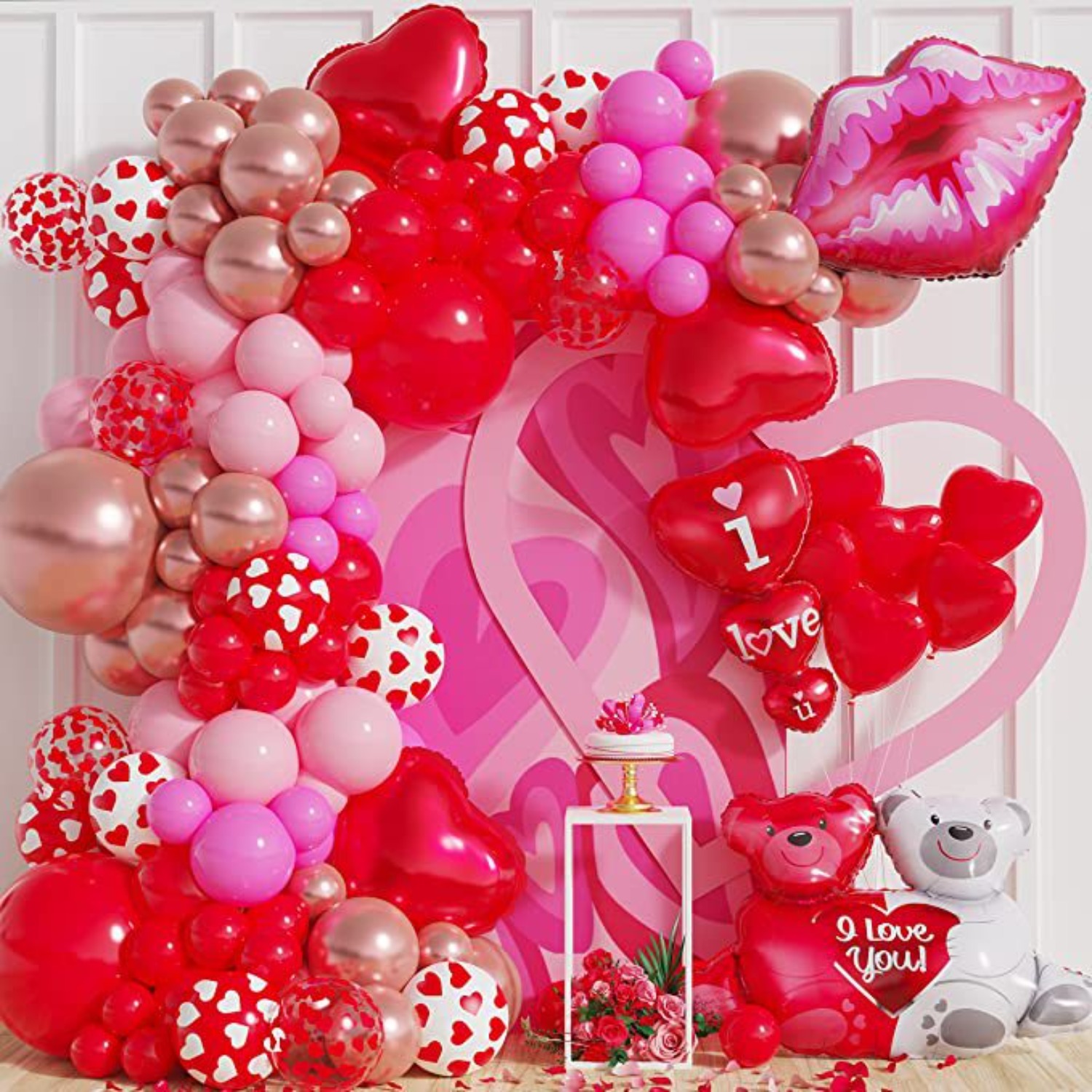  HOWAF Decoraciones de San Valentín, globos de papel de  aluminio, corazones colgantes y pétalos de rosa rojos, juego para el día de  San Valentín, boda, aniversario nupcial y compromiso, decoración 