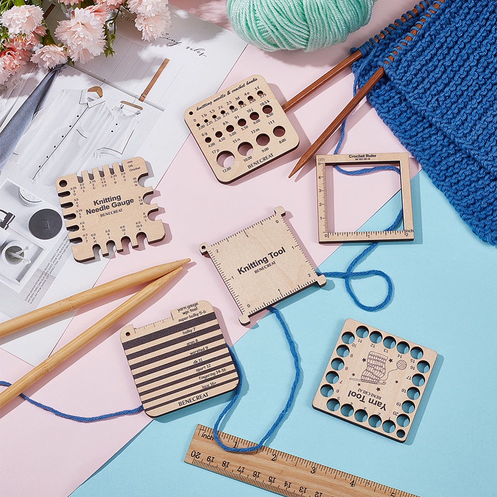 Wood Knitting Needle Gauge And Ruler Knit Crochet Hooks - Temu