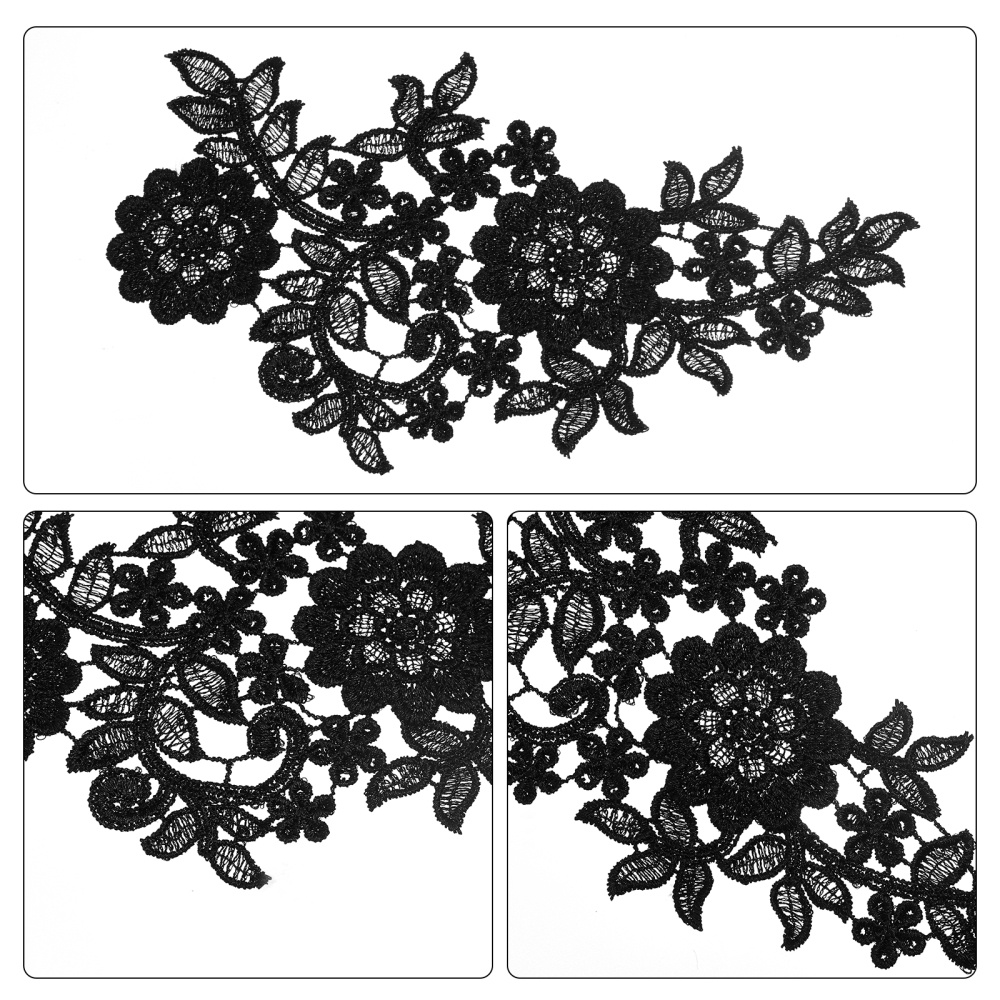 black floral lace applique sew on black cotton flower lace motif patch for  dress sewing per piece