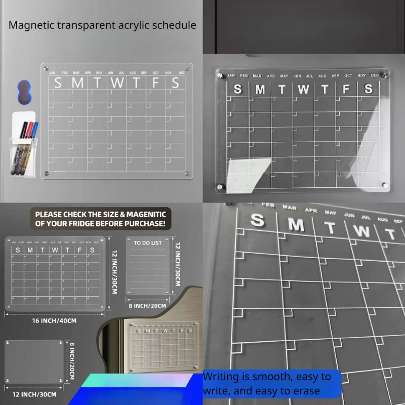 1pc Planificador De Comidas Semanal/mensual Transparente Magnético De  Acrílico, Pizarra Magnética De Borrado En Seco